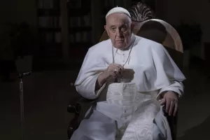 FILE – Pope Francis pauses during an interview with The Associated Press at The Vatican, Tuesday, Jan. 24, 2023.  (AP Photo/Domenico Stinellis, File)