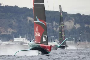 Ineos Britannia and Emirates Team New Zealand race during Louis Vuitton 37th America’s Cup Day 5 race 8 in Barcelona, Spain, Friday, Oct. 18, 2024. (AP Photo/Bernat Armangue) 


associated Press / LaPresse
Only italy and Spain
